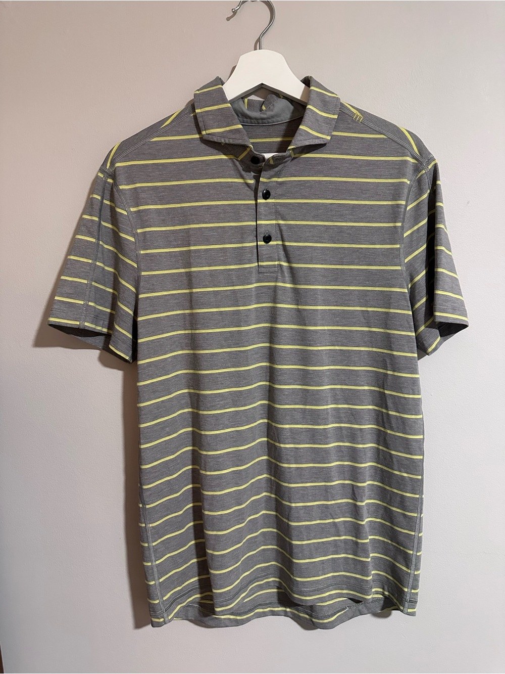 Lululemon Men's Gray Stripe Polo Medium